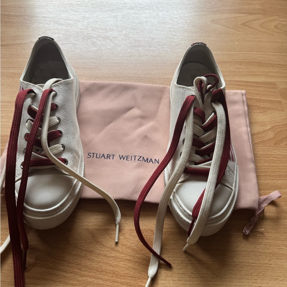 Stuart Weitzman Women's White and Red Heart Sneakers